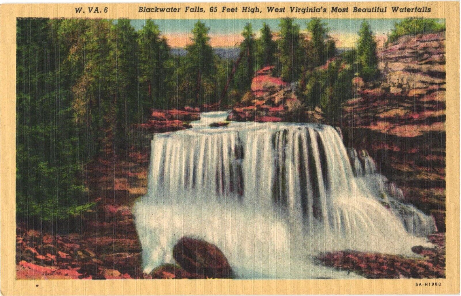 Backwater Falls 65 Feet High, West Virginia\'s Most Beautiful Waterfalls Postcard