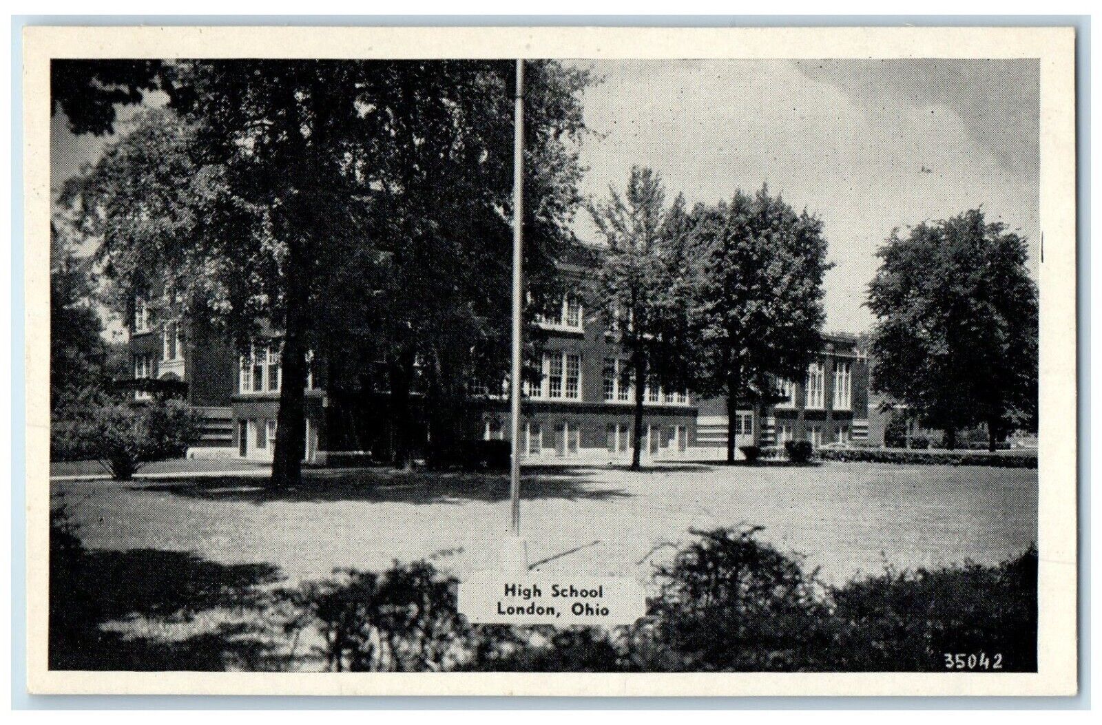 c1940 High School Exterior Building Field London Ohio Vintage Antique Postcard