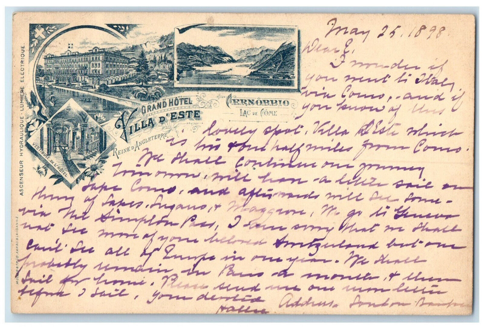1898 Grand Hotel Cernobbio Lake Como Villa D'Este Italy Multiview Postcard
