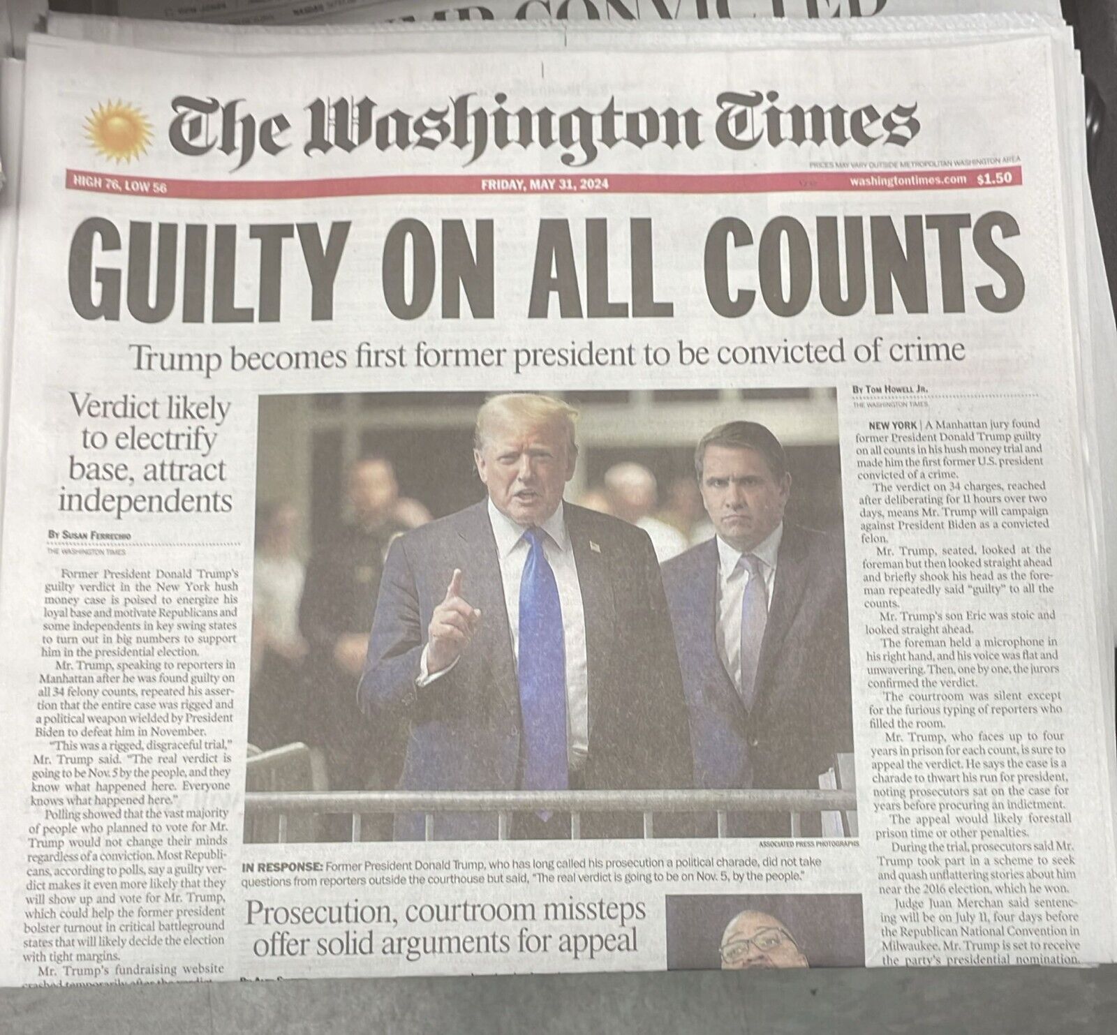 The Washington Times Friday May 31 2024 Guilty On All Counts