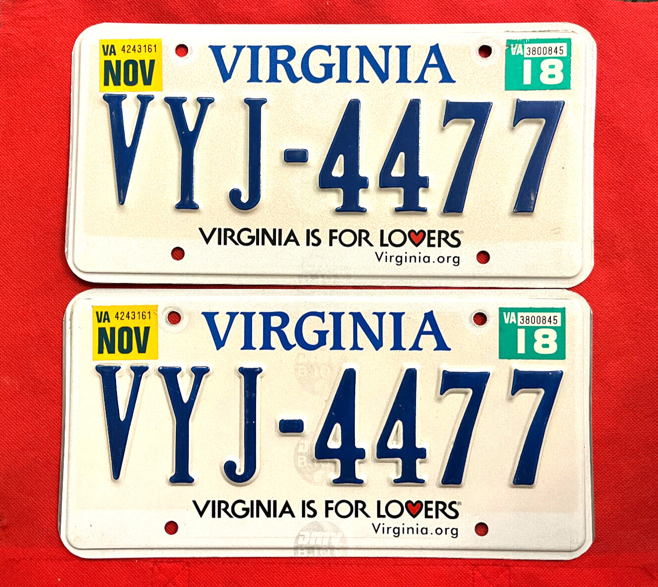 2018 Virginia License Plate Pair VYJ-4477 Expired / Crafts / Collect / Specialty