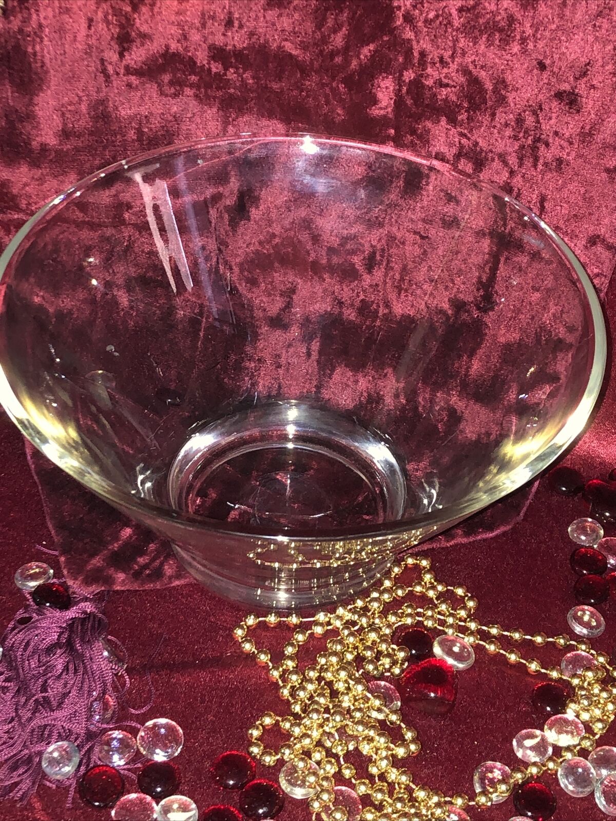 Vintage Large Clear Punch Salad Serving Thick Glass Bowl Flared Top Tapered
