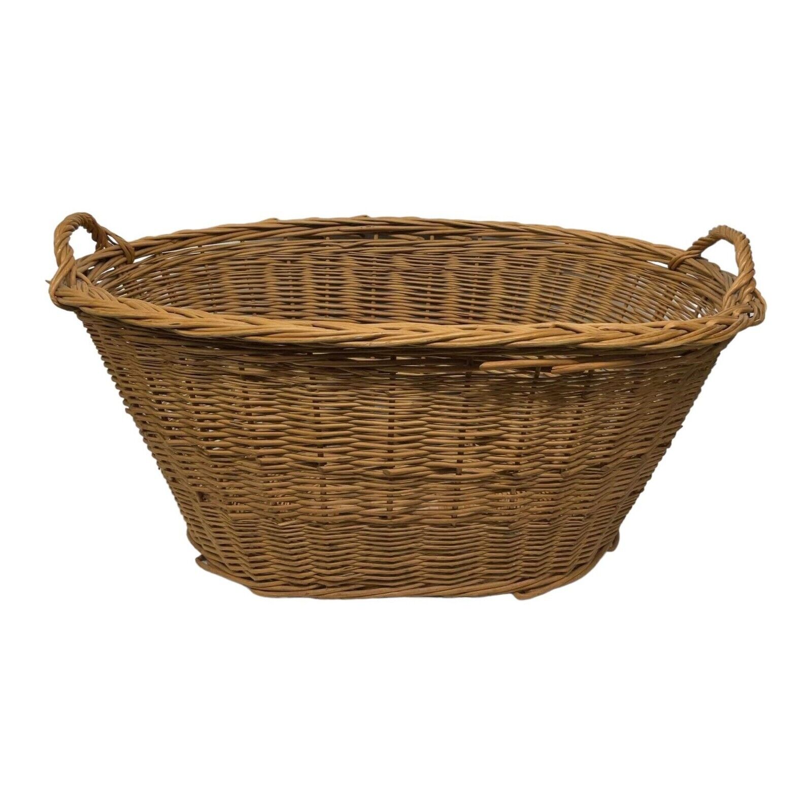 French Wicker Laundry Storage Basket Oval with Handles Country Farmhouse Decor
