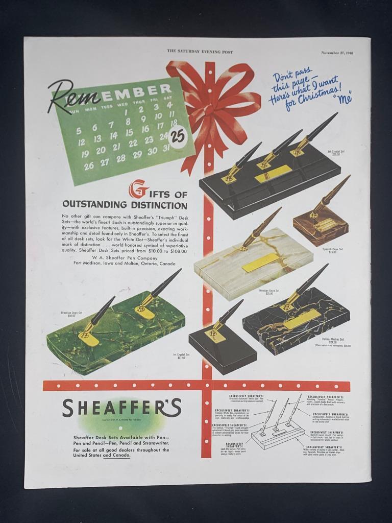 Magazine Ad* - 1948 - Sheaffer\'s Pen Sets - Christmas