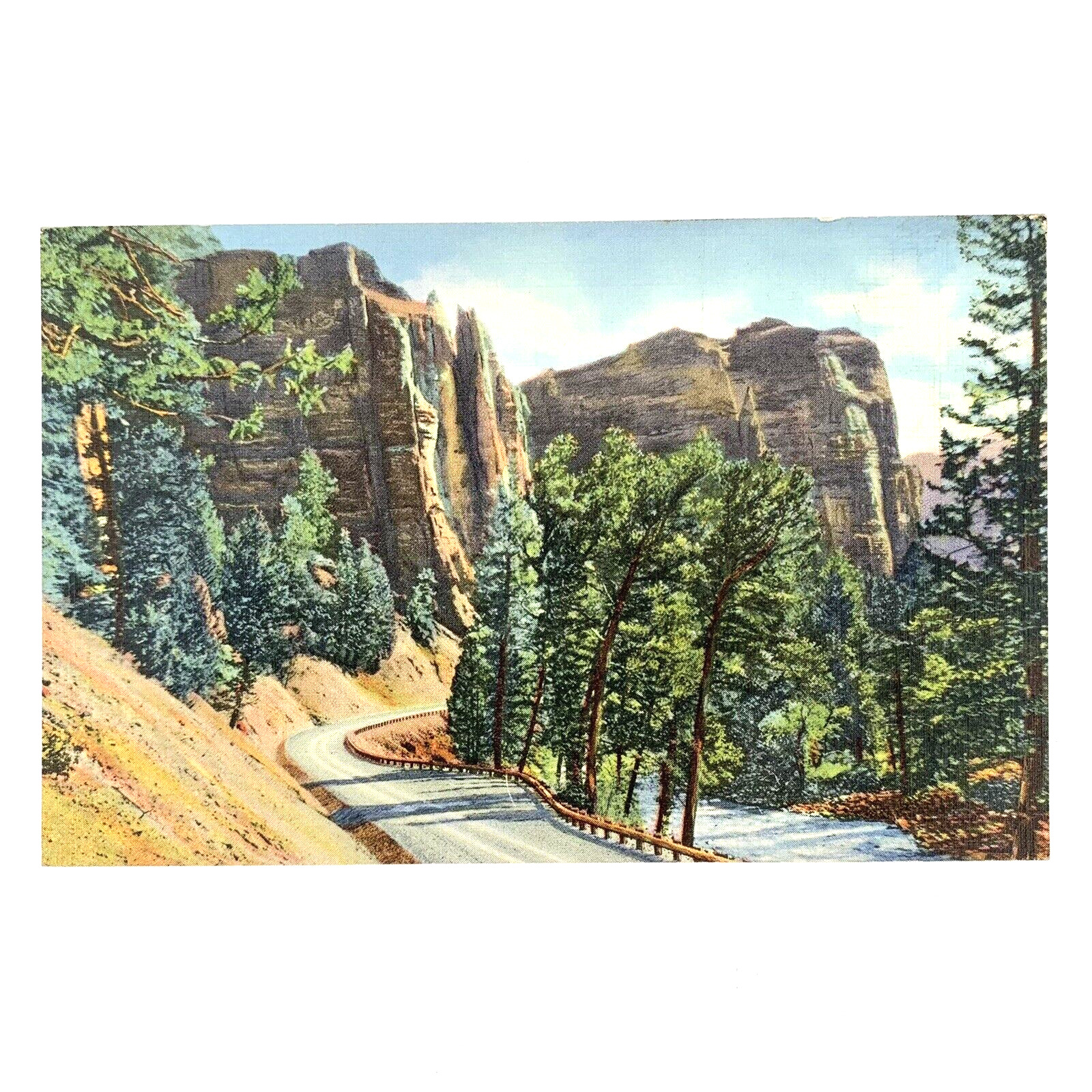 Linen Postcard Yellowstone National Park Vintage Palisades Shoshone River Canyon
