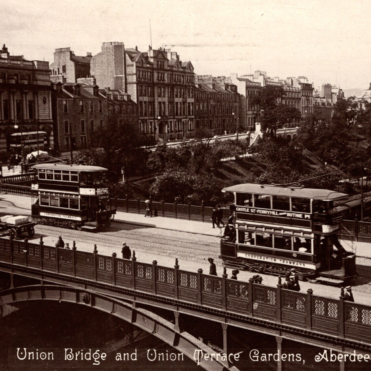 Vintage 1915 RPPC Union Bridge Terrace Gardens Aberdeen Postcard United Kingdom