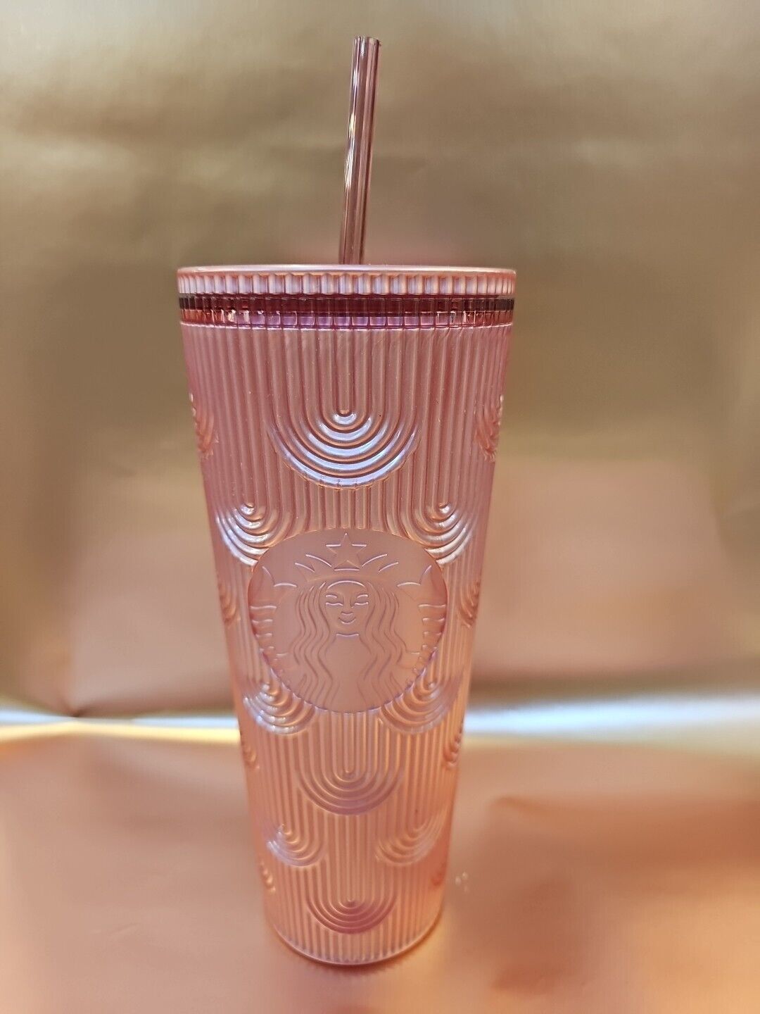 NEW Starbucks 2023 Fall Pink Shimmer Shell Mermaid Scales Cold Cup Tumbler 24 oz