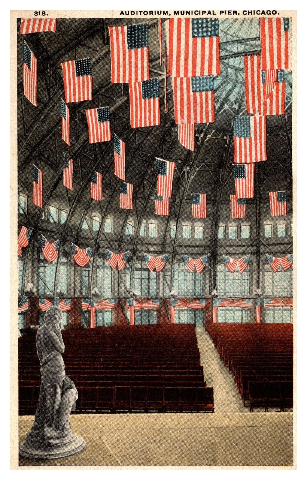 postcard Auditorium Municipal Pier Patriotic Chicago Illinois 5938