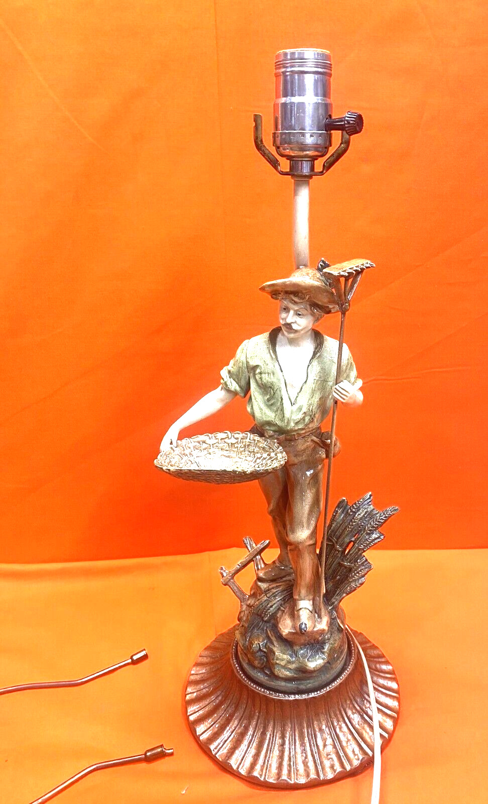 MCM Francaise Collection French Farmer Bronze Electric Figurative Table Lamp 7.3