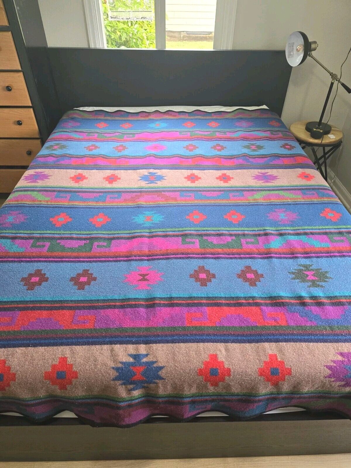 Pendleton Portland Woolen Mills Vtg Southwest Tribal Wool Blanket 80x80-Rare