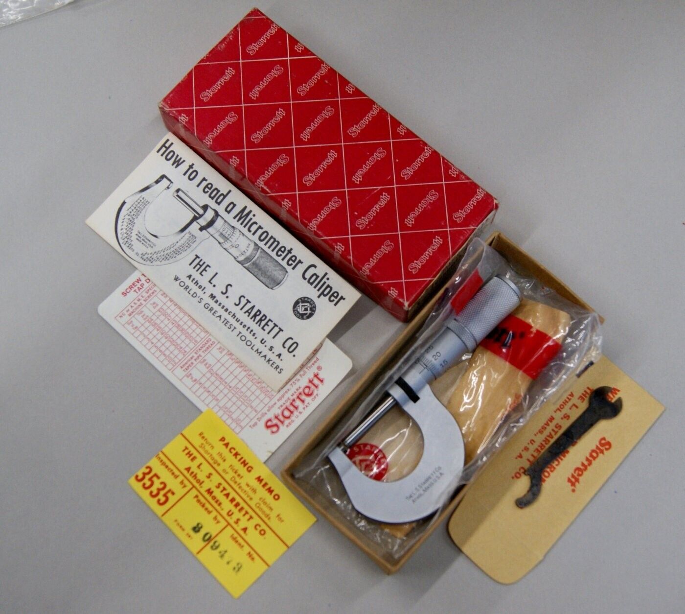 Vintage Starrett V230MFL Outside Micrometer 0-25mm Friction Lock NOS USA, BN2423