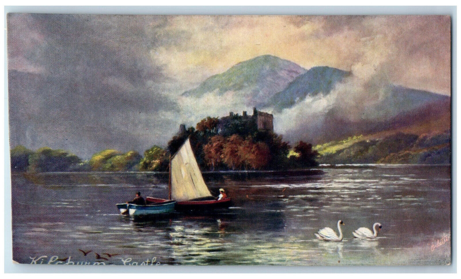 c1910 Scottish Castles Kilchurn Castle Posted Oilette Tuck Art Postcard