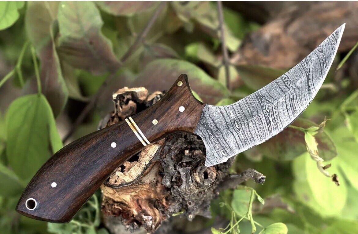 Handmade Damascus fixed Blade Ulu Alaska knife Pizza Cutter Skinner with Sheath