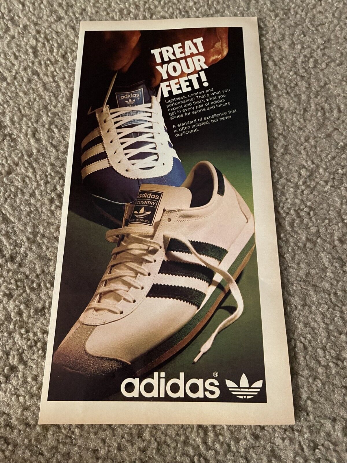 Vintage 1976 ADIDAS COUNTRY Running Shoes Poster Print Ad 1970s