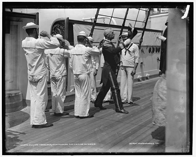 Photo:U.S.S. San Francisco, Commodore Fife coming on board