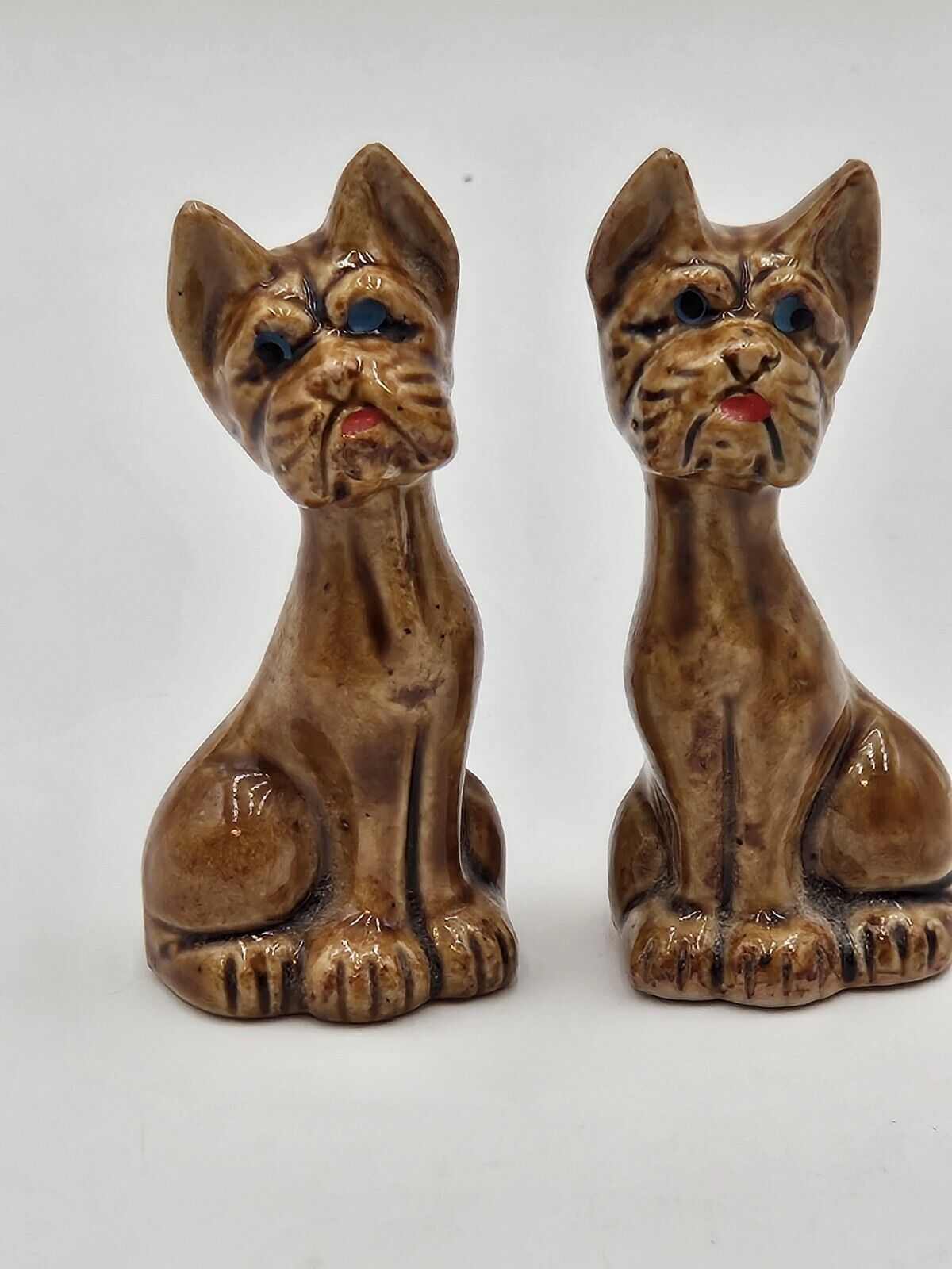 Pair Vintage Japanese Cat Figurines Hand Painted Dog Like Features On Head 3\