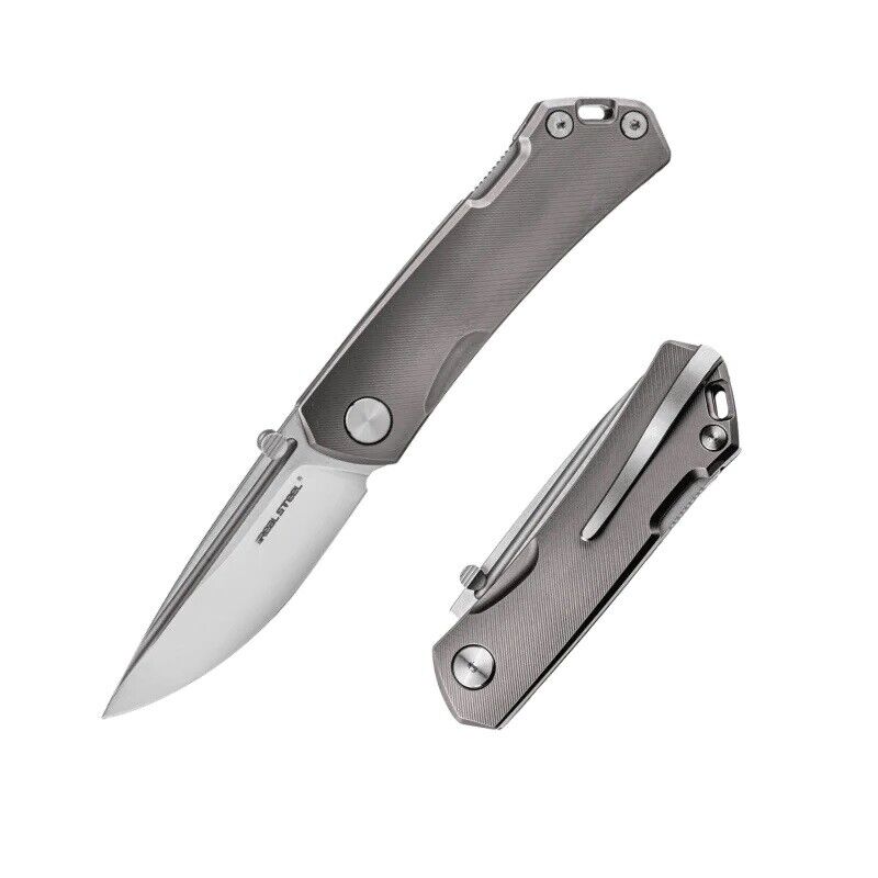 Real Steel Luna Maius Folding Knife Tan Bronze Titanium Handle N690 Plain 7092