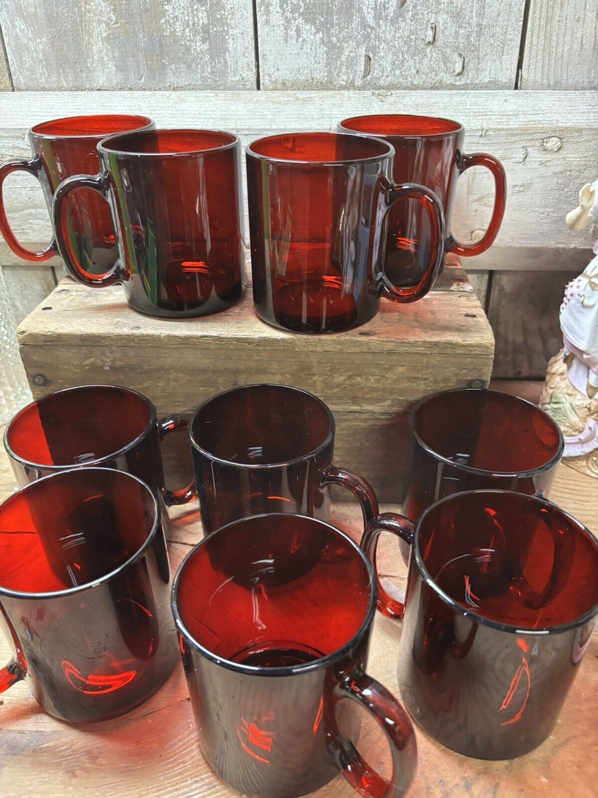 10 RUBY RED  8oz Coffee/Tea Cups/Mugs Made In France