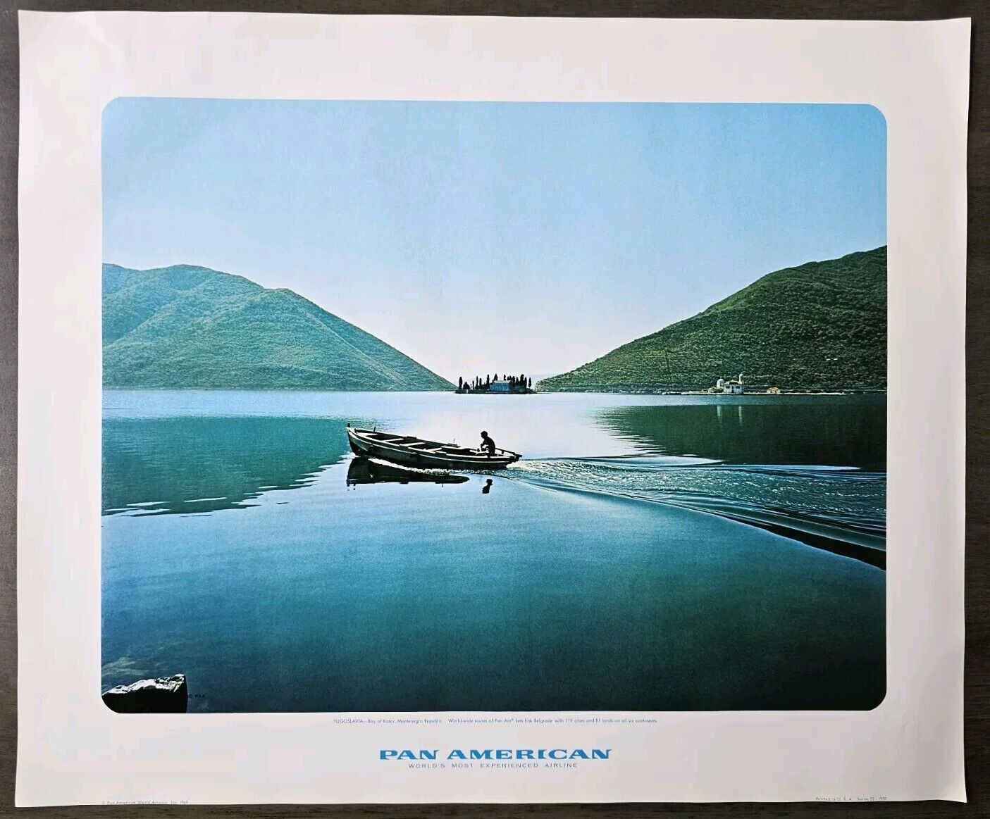 Vintage Poster Pan Am Jets Yugoslavia Series 22 - 1970 Canoe Kotor Montenegro