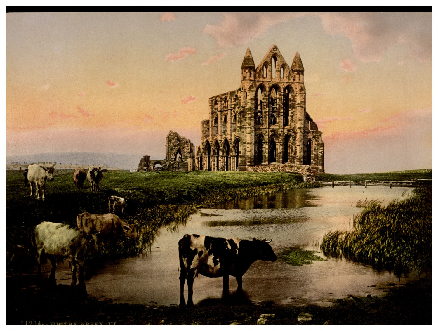 England. Yorkshire. Whitby. The Abbey II.  Vintage Photochrome by P.Z, Photoch