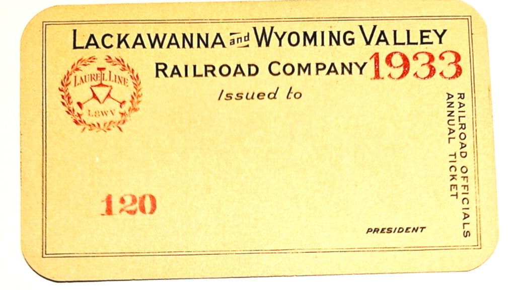 Lackawanna and Wyoming Valley Railroad Co 1933 Train Ticket unused in envelope