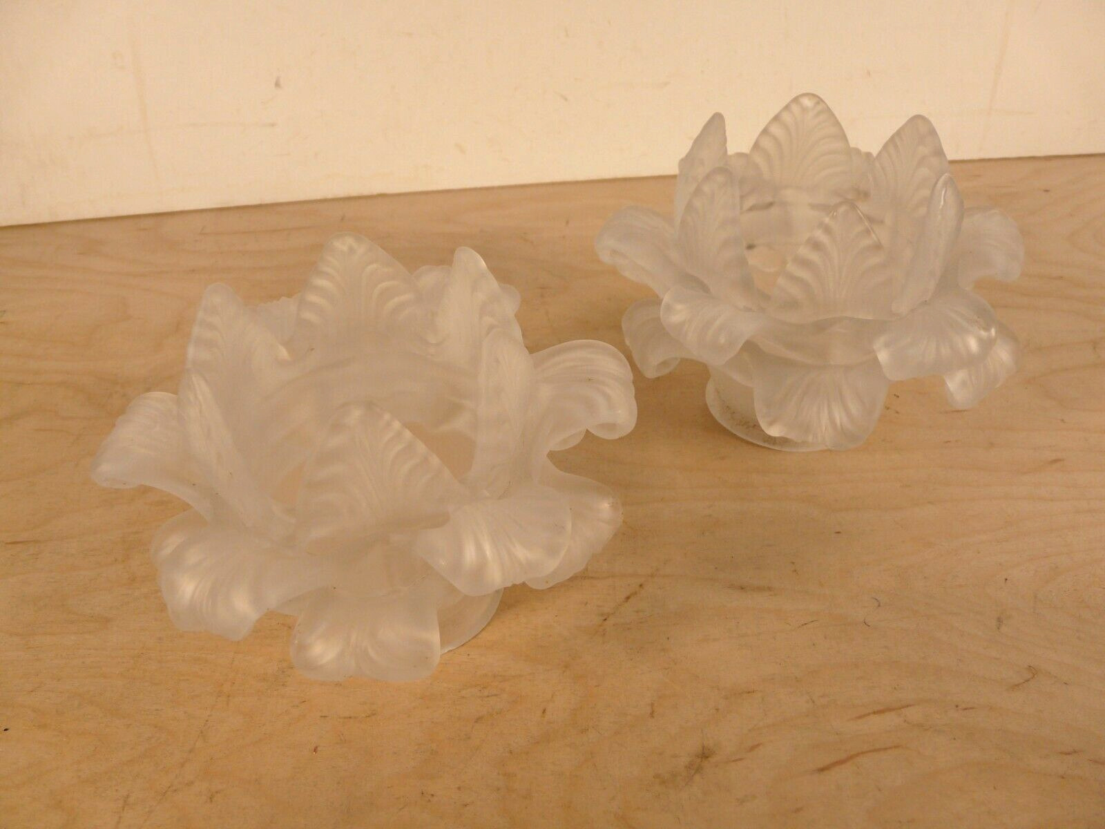 Pair of (2) Frosted Glass, Flower Shaped Pendant Light Shades--VINTAGE