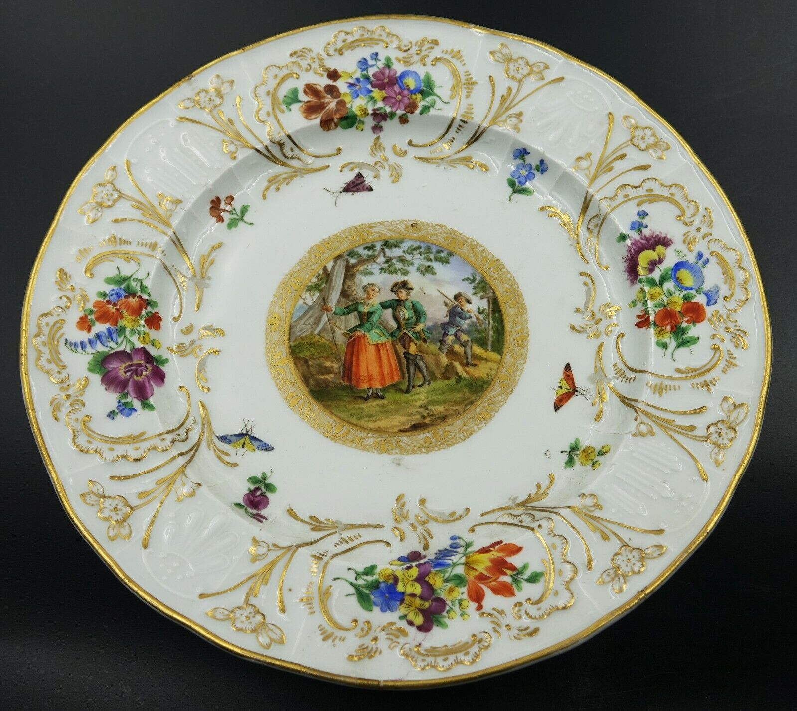 19th Century Meissen Porcelain Cabinet Plate Painted Gallant Scene by Watteau