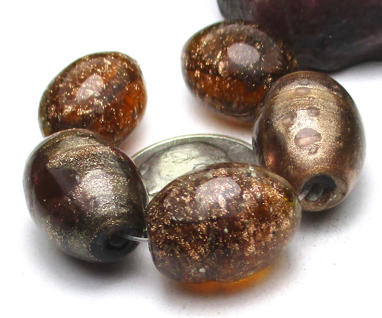 5 GORGEOUS OLD LARGE OVAL MIXED AVENTURINE VINTAGE GLASS BEADS