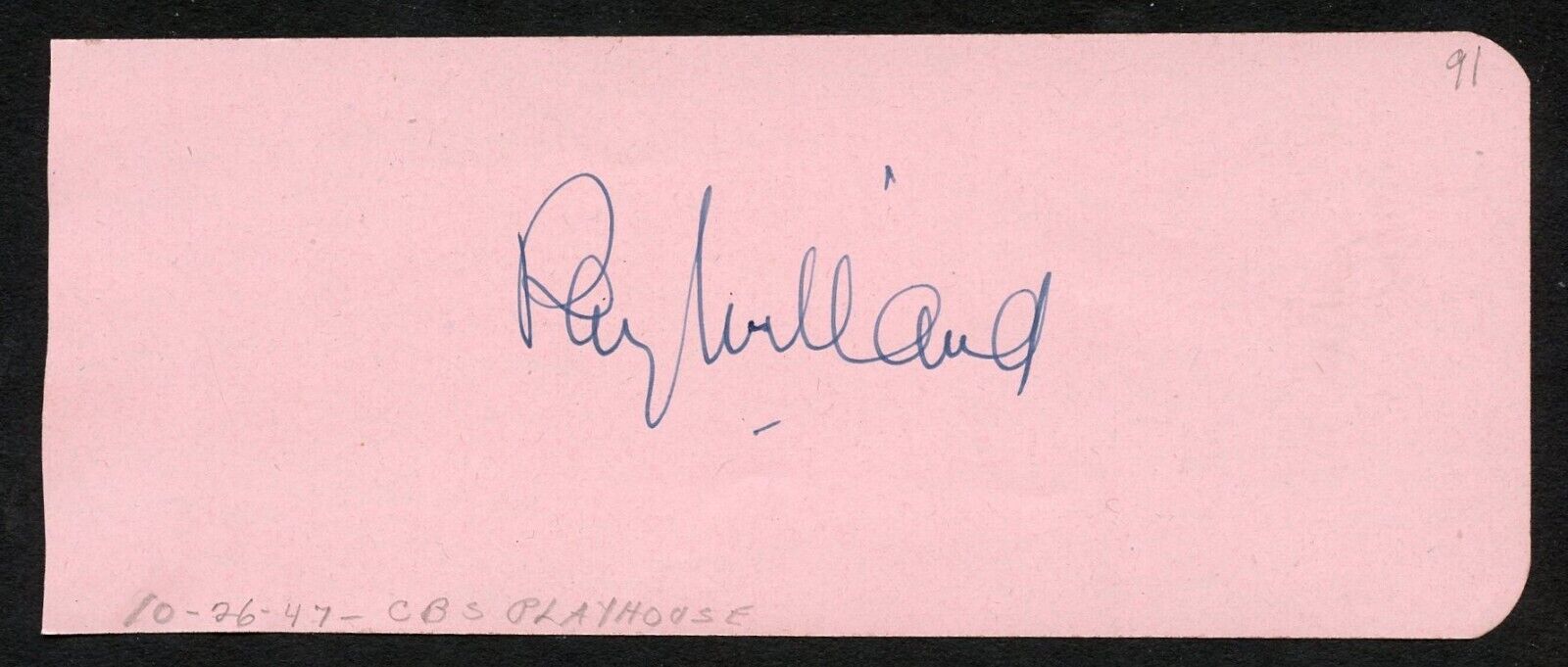 Ray Milland d1986 signed 2x5 cut autograph on 10-26-47 at CBS Playhouse BAS