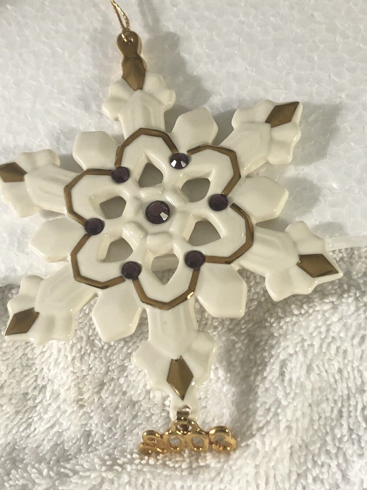 VTG Lenox 2003 NIB Snowflake Ornament China Crystal Jewels 24 K Gold Trim Ltd Ed