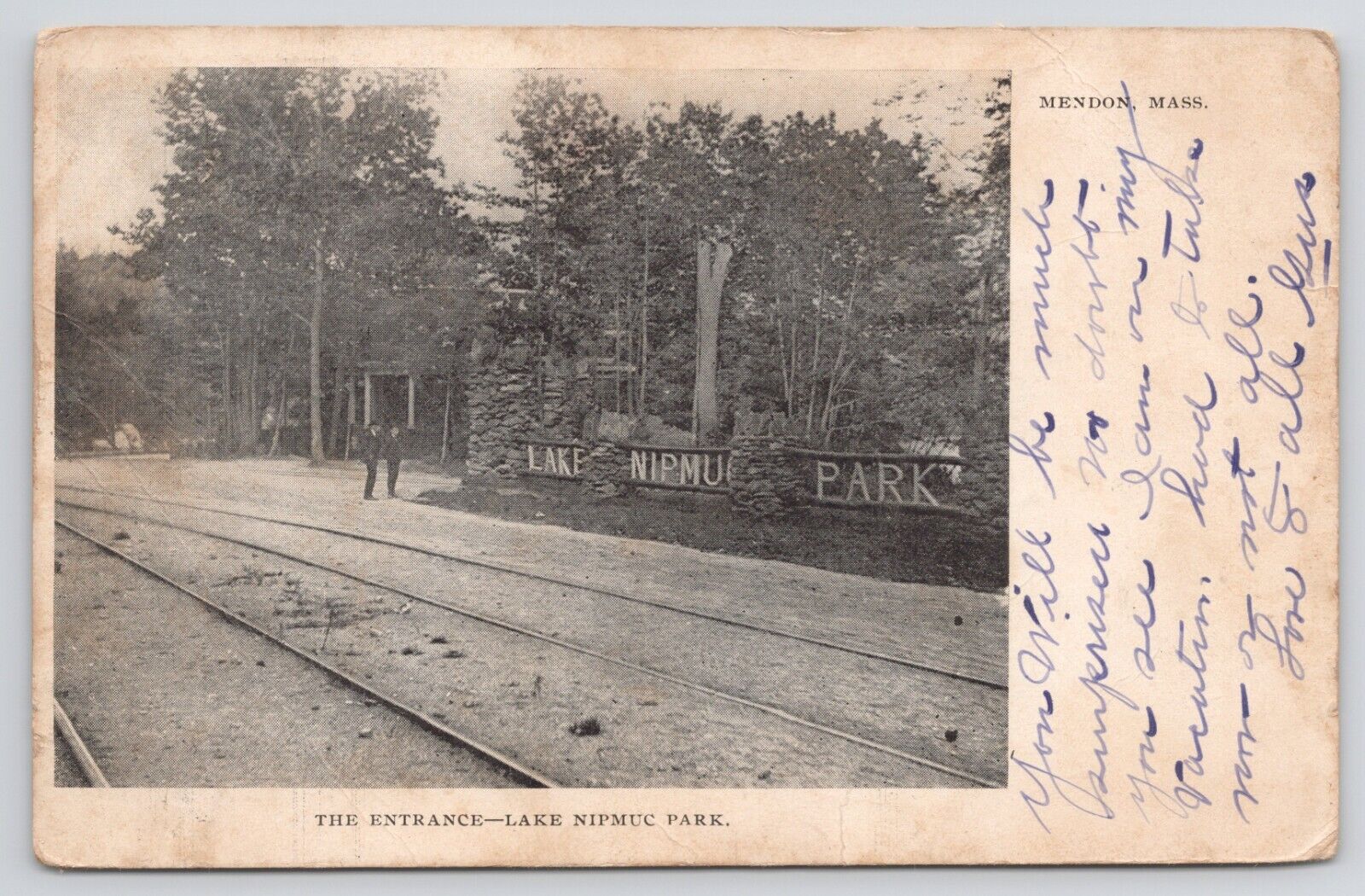 Mendon MA Lake Nipmuc Park Entrance Posted 1906 Undivided Postcard