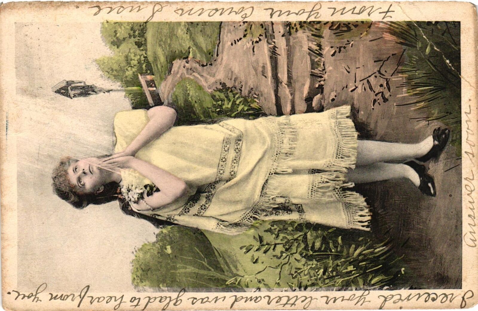 Vintage Postcard- A woman praying Early 1900s
