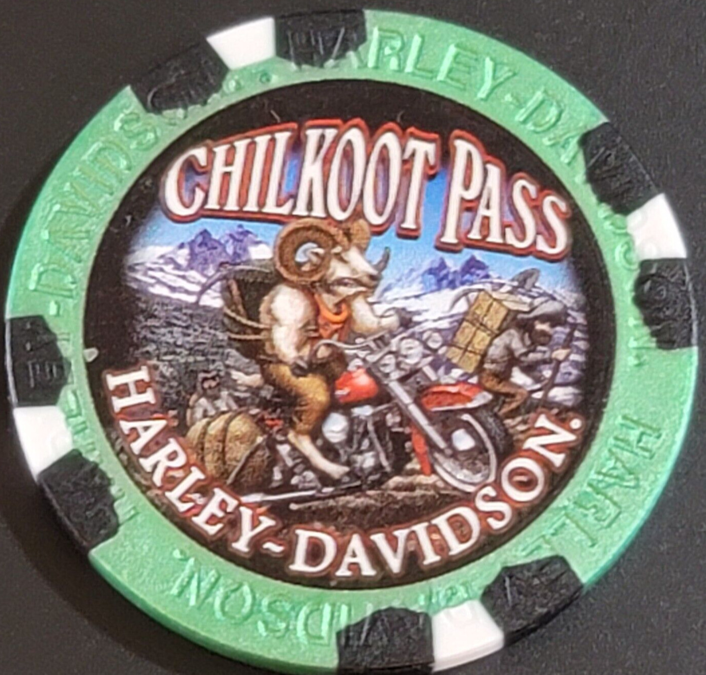 CHILKOOT PASS HD ~ ALASKA ~ Metallic Green Wide Print ~ Harley Poker Chip