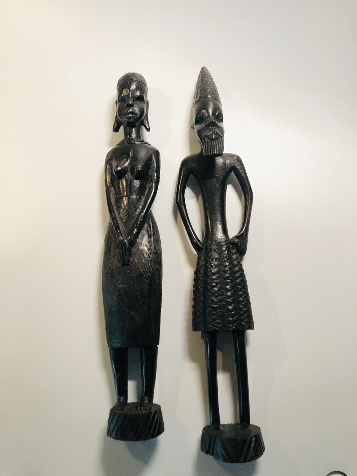 Pair Vintage African Handcarved Wood Figurines Man & Woman, African Art