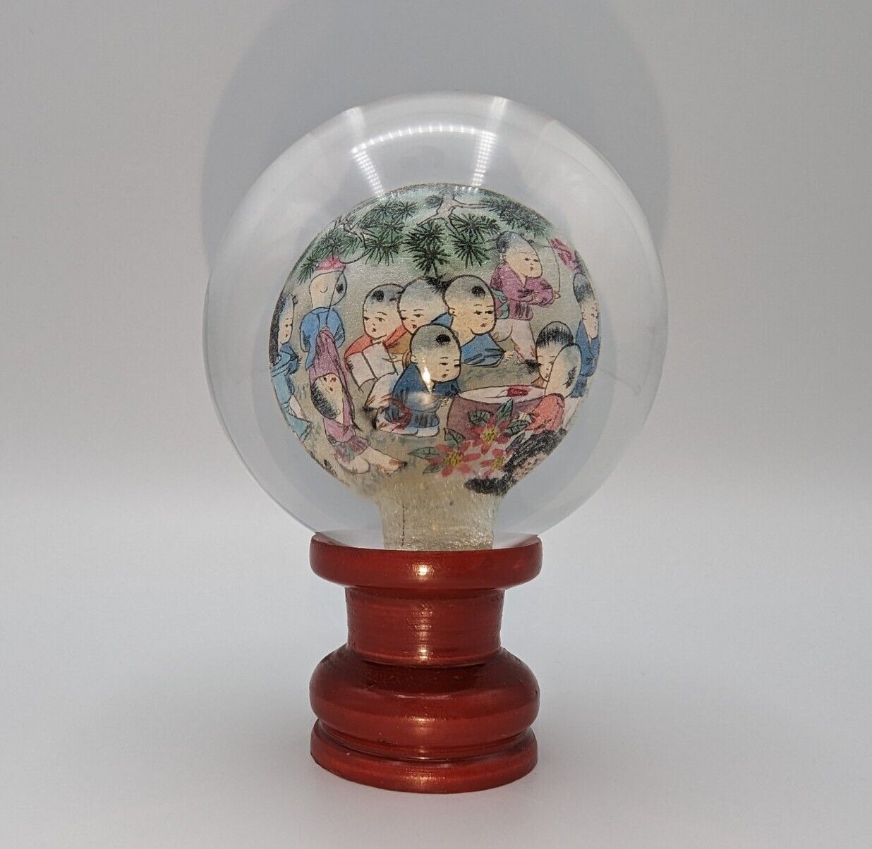 ✨ CHINESE REVERSE HAND PAINTED GLASS GLOBE ON WOODEN BASE Children