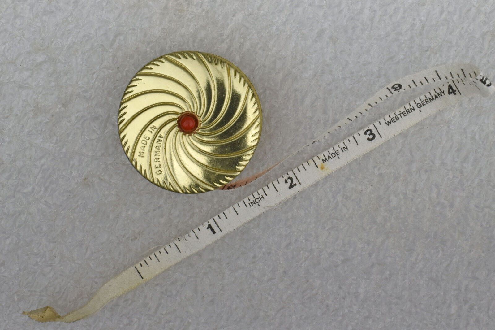 VTG Retractable Fabric Sewing Tape Measure Round Gold Tone Metal West Germany