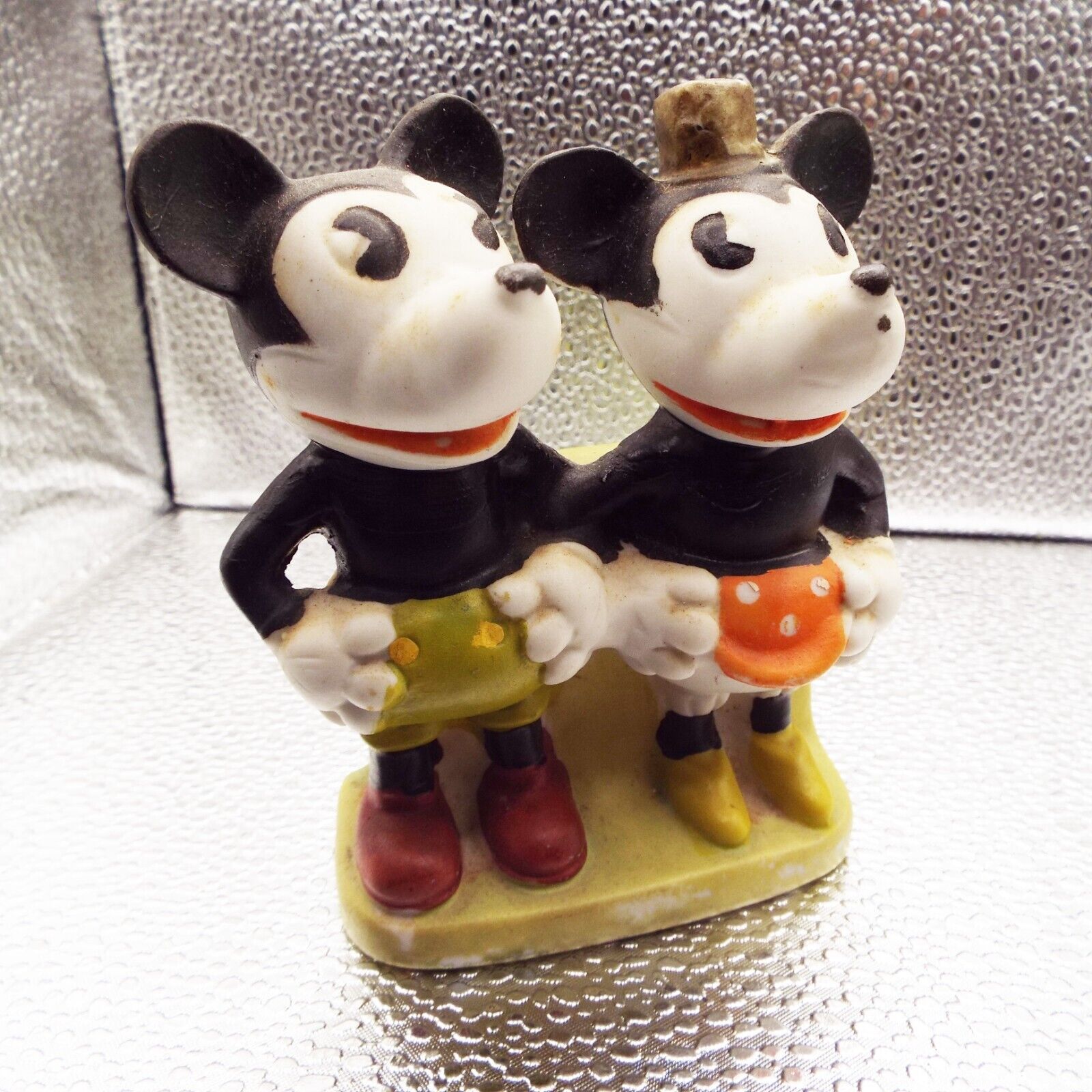 *RARE* WALT DISNEY 1930 MINNIE & MICKEY MOUSE TOOTHBRUSH HOLDER-BISQUE PORCELAIN