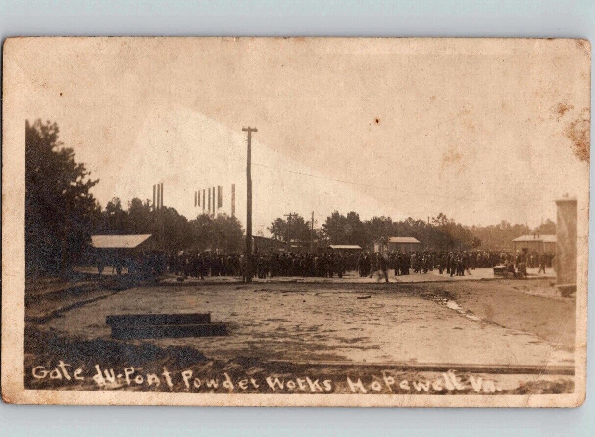 c1910 Black Workers Gate Du-Pont Powder Works Hopewell Virginia VA RPPC Postcard