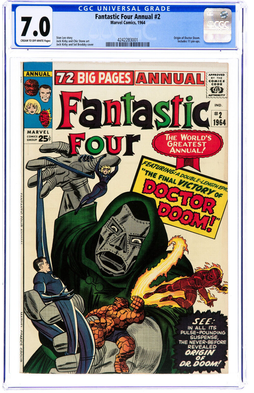 🔑 Fantastic Four Annual #2 CGC 7.0 1964 🔑  Origin Of Doctor Doom Kirby +Lee