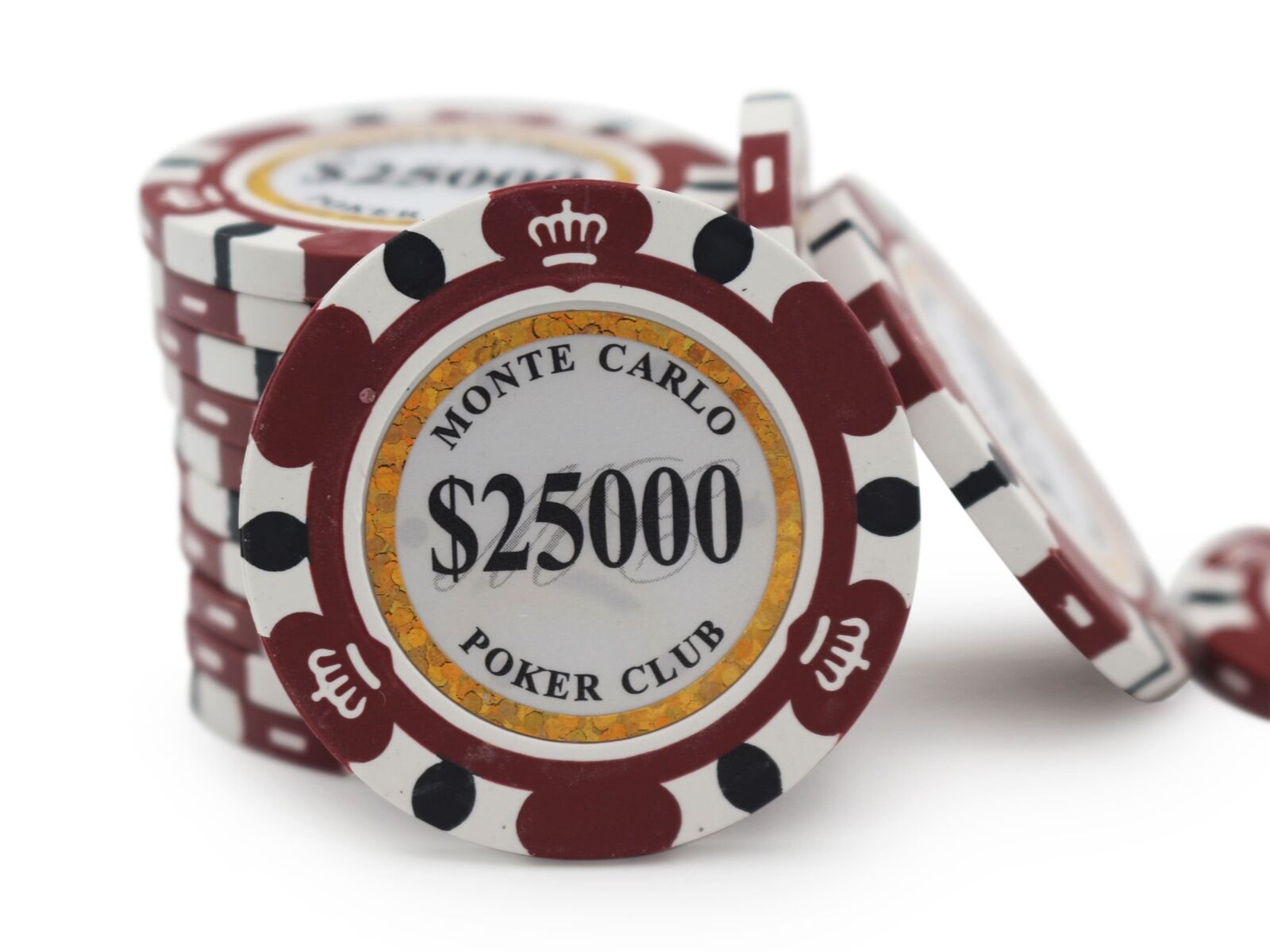 25 Monte Carlo Poker Club 14g Premium Clay Poker Chips - $25,000 Denomination