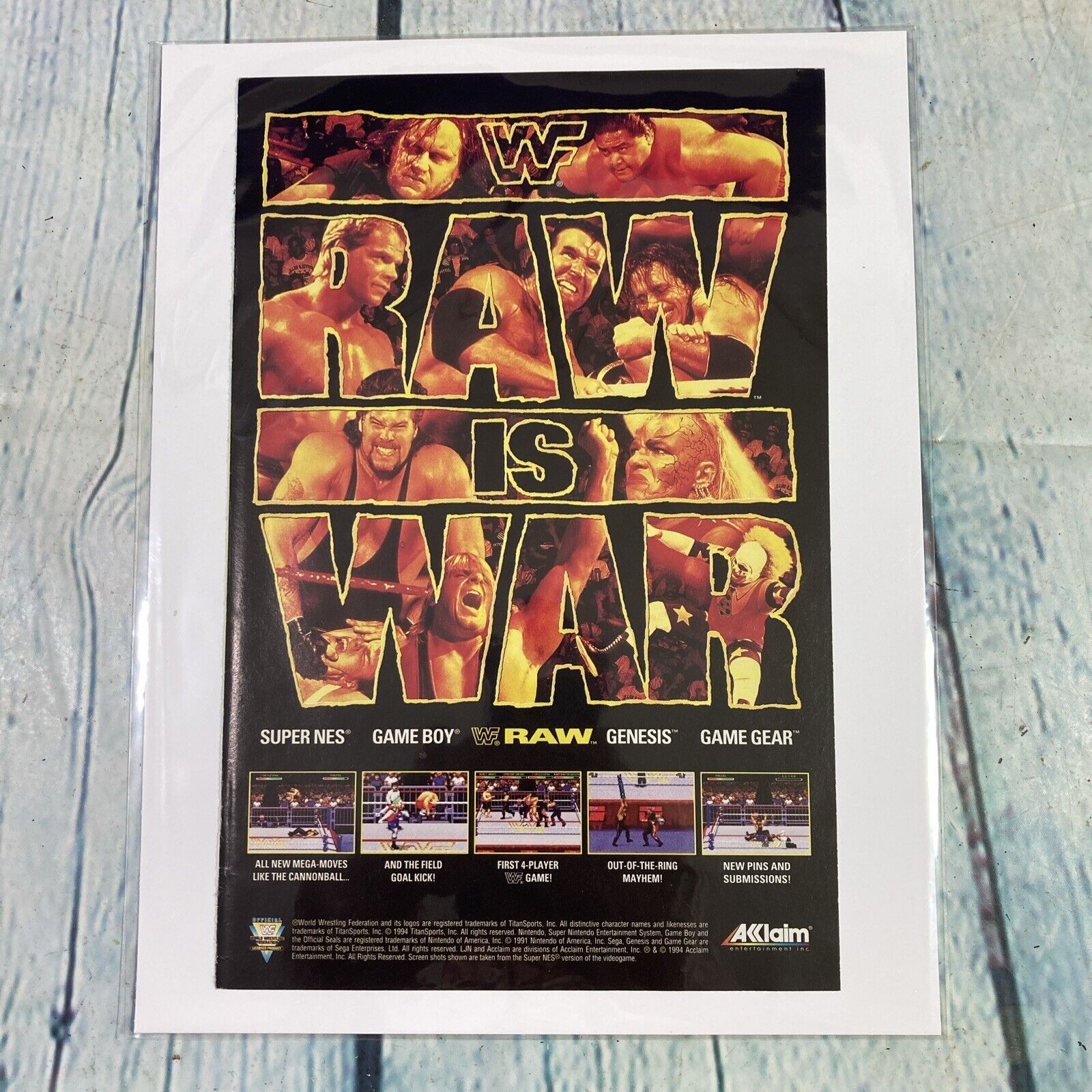 Vintage 1994 WWF Raw is War Print Ad / Poster Wrestling Gaming Promo Art Pin Up