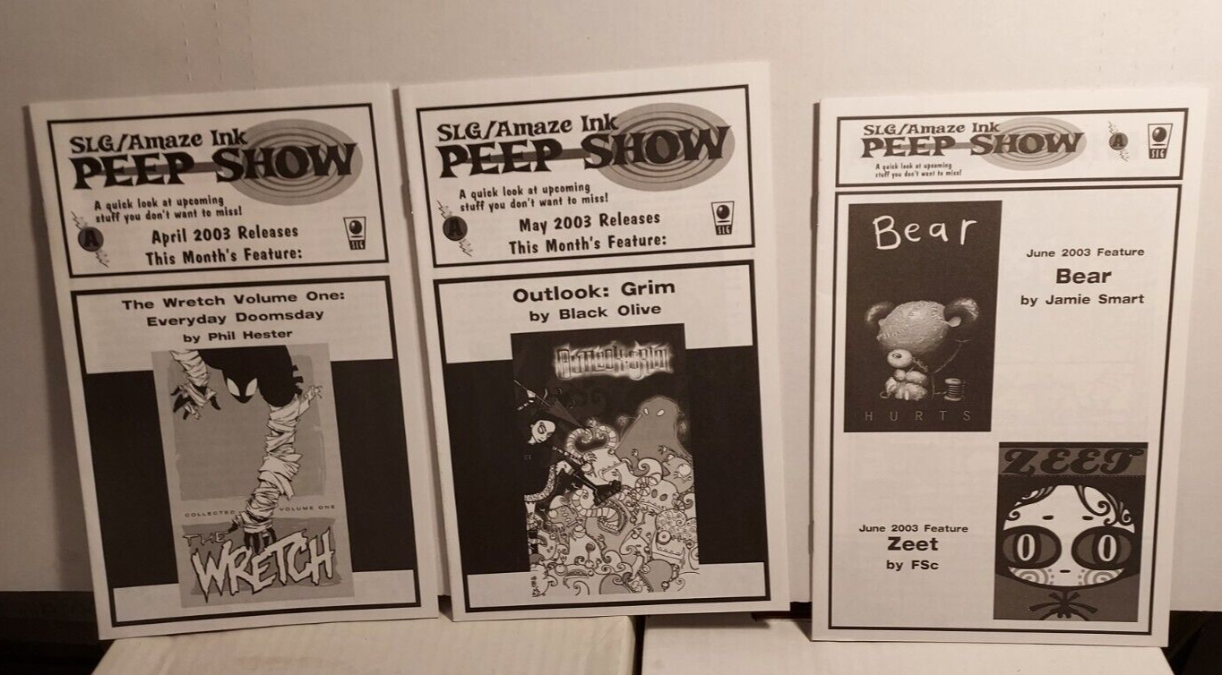 peepshow previews by slave labor comics lot of 4. exc.condition 2001+2003