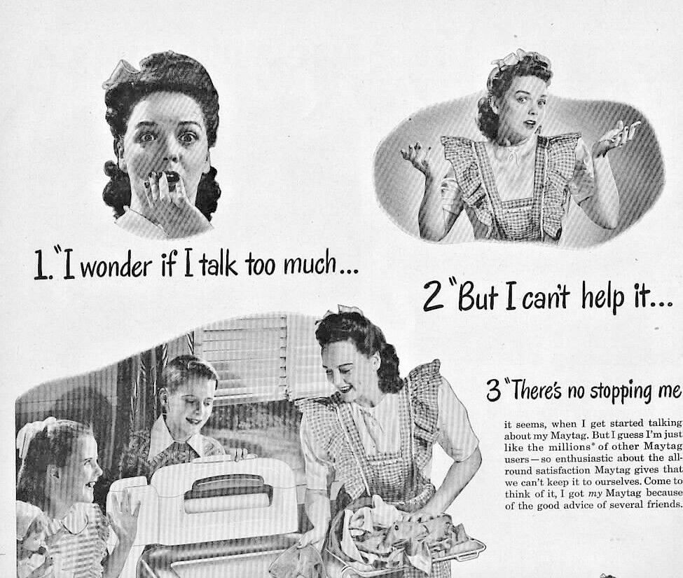 1948 Maytag Washer Vintage Print Ad I Wonder If I Talk Too Much 