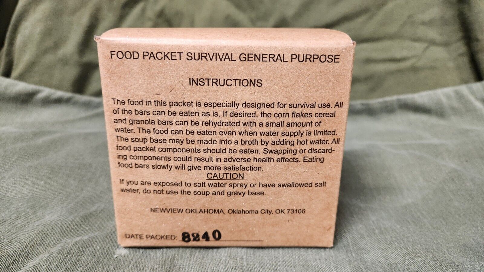 Food Packet Survival General Purpose FPSGP MRE Emergency Ration US Issue 2018