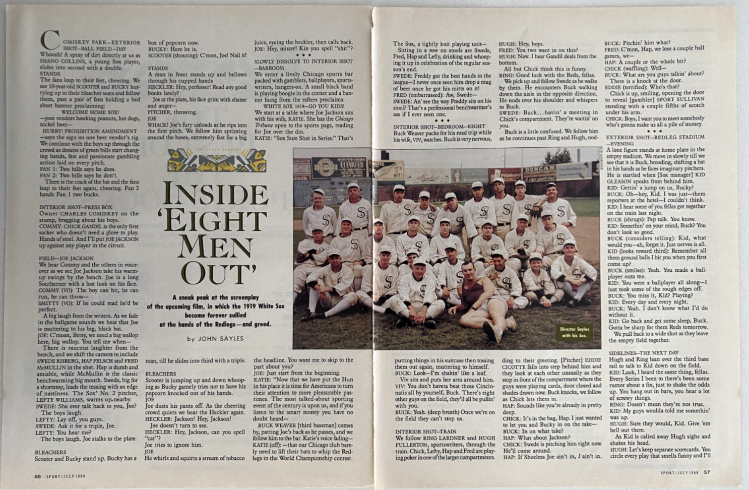 Inside \'Eight Men Out\'  Screenplay 1919 White Sox Vintage 1988 Mag Article