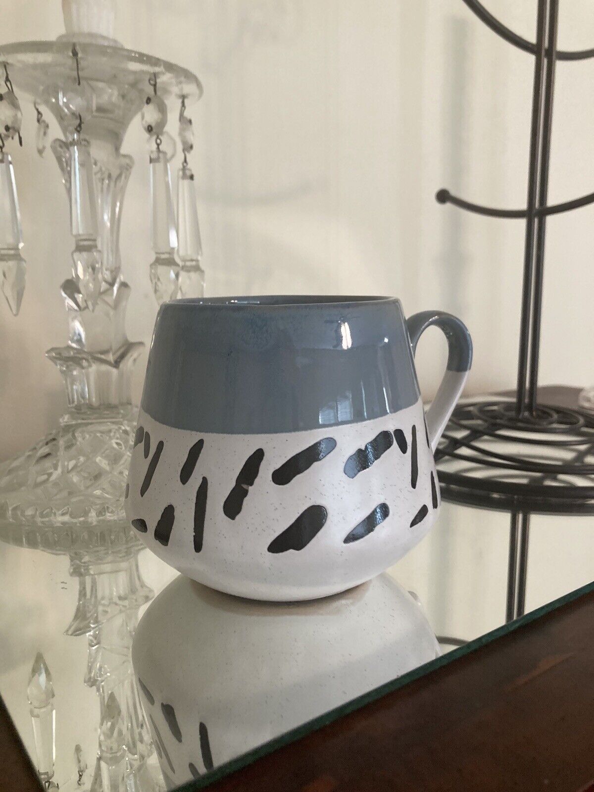 The Old Pottery Company Stoneware Hand Glazed Coffee Mug Blue White Black