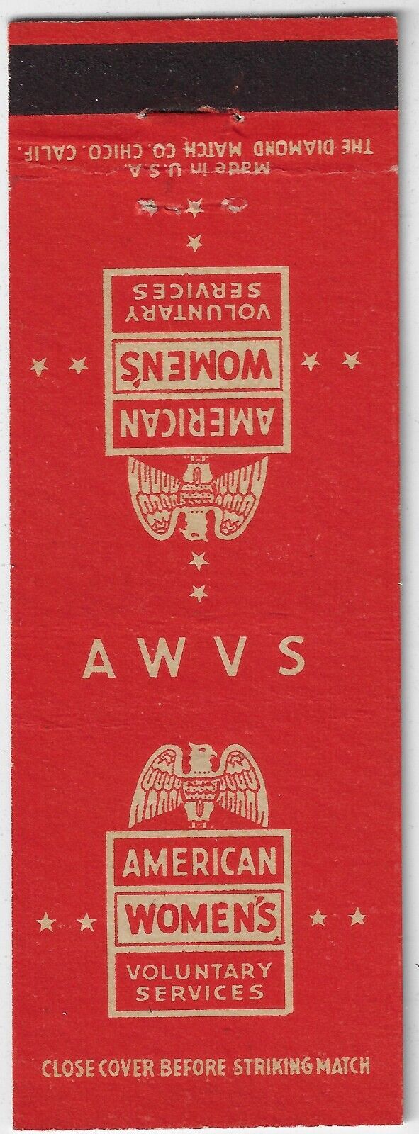 AWVS American Women's Voluntary Services FS Empty Matchbook Cover