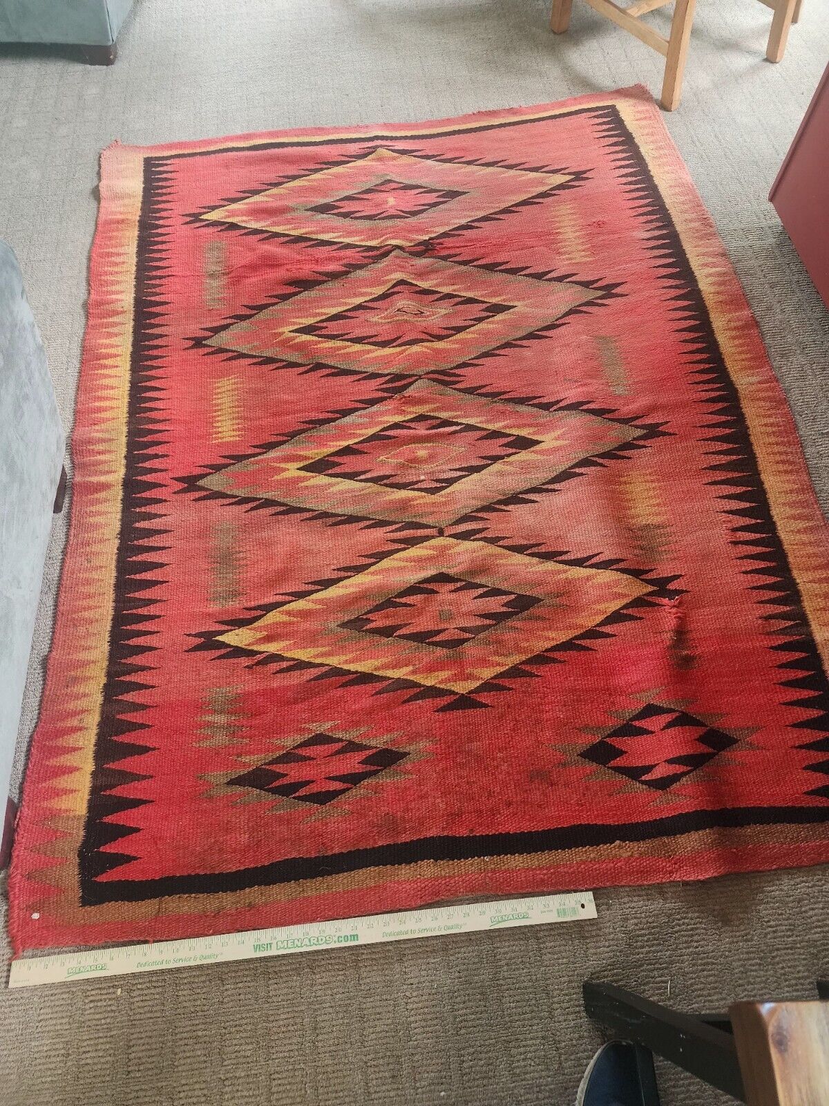 Large Authentic Native American Rug 78in   X 58in Approximately. Thinly Woven 