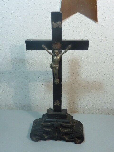 Antique Germann Black Altar ￼crucifix Cross Free Standing Jesus Napoleon III