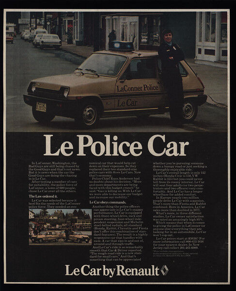 1978 Renault LeCar - Le POLICE CAR - Laconner Washington Chief Cop - VINTAGE AD